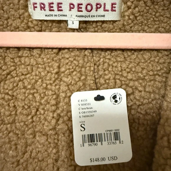 NWT- Free People Suede Sherpa Hooded Vest - Picture 6 of 9